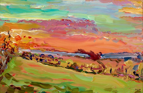 Last Light Over the Roll Right Stones by Jeffrey Pratt - Original Painting on Board